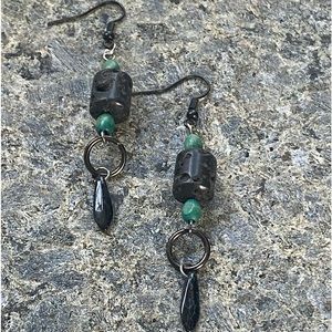 🎈Sale 🎈2 for $10 handmade beaded earrings Picasso jasper lava wood black